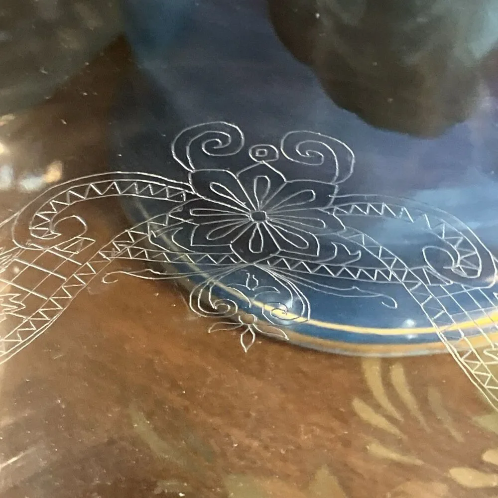 Vintage Ice Bucket Beautiful Etched Bohemian Glass W/ Gold Rim -Czech Republic